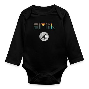 EMIL - Beautiful boy name with dinosaur - Organic Longsleeve Baby Bodysuit - black - Front