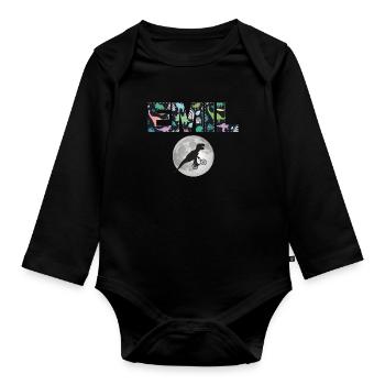 EMIL - Beautiful boy name with dinosaur - Organic Longsleeve Baby Bodysuit - black - Front