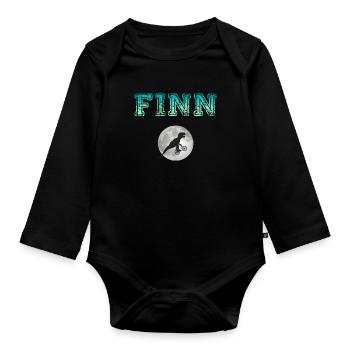 FINN - Beau prénom de garçon avec dinosaure - Body Bébé bio manches longues - noir - Devant