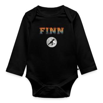 FINN - Beau prénom de garçon avec dinosaure - Body Bébé bio manches longues - noir - Devant