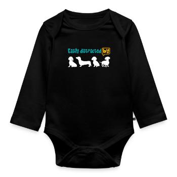 Enthousiaste à propos du teckel, facilement distrait par le teckel. - Body Bébé bio manches longues - noir - Devant