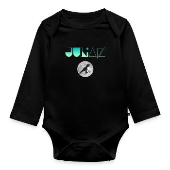 JULIAN - Beautiful boy name with dinosaur - Organic Longsleeve Baby Bodysuit - black - Front