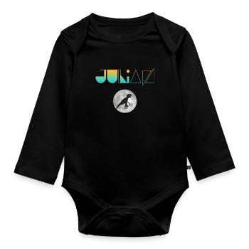 JULIAN - Beautiful boy name with dinosaur - Organic Longsleeve Baby Bodysuit - black - Front