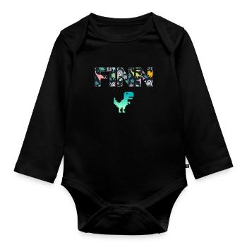 FINN - Beautiful boy name with dinosaur - Organic Longsleeve Baby Bodysuit - black - Front