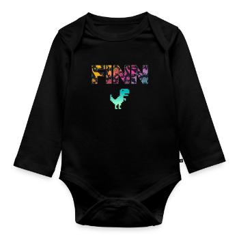 FINN - Beau prénom de garçon avec dinosaure - Body Bébé bio manches longues - noir - Devant