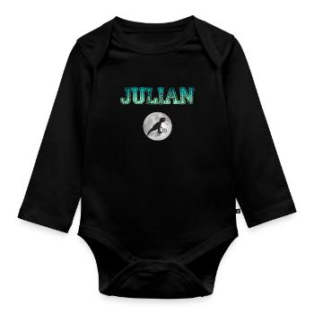 JULIAN - Beautiful boy name with dinosaur - Organic Longsleeve Baby Bodysuit - black - Front