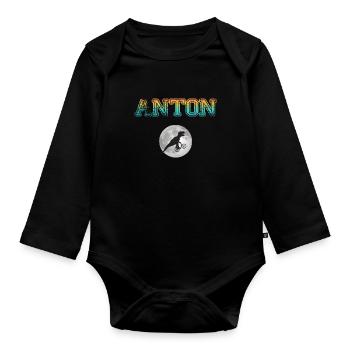 ANTON - Beau prénom de garçon avec dinosaure - Body Bébé bio manches longues - noir - Devant