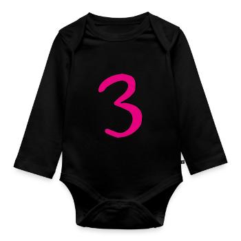 3 in pink - Organic Longsleeve Baby Bodysuit - black - Front