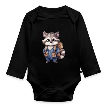 Waschbär Schulanfang - Baby Bio-Langarm-Body - Schwarz - Vorne