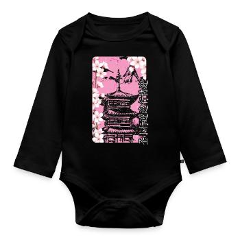 Japon Printemps Sakura - Body Bébé bio manches longues - noir - Devant