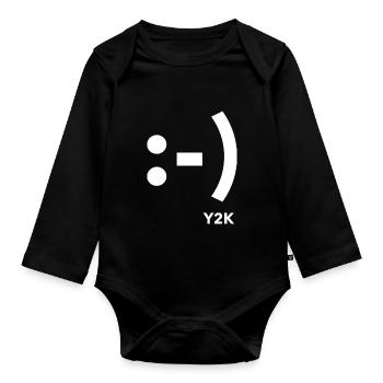 Lächeln Y2K Weiß - Baby Bio-Langarm-Body - Schwarz - Vorne