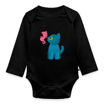 Cute Cat and Ghost - Organic Longsleeve Baby Bodysuit - black - Front