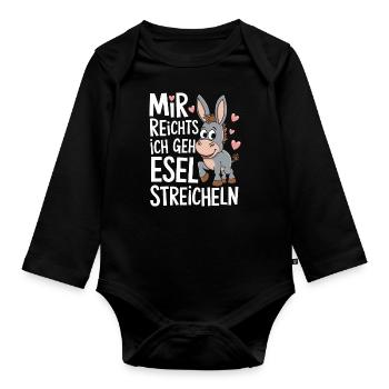 Esel Eselchen Maultier Muli - Baby Bio-Langarm-Body - Schwarz - Vorne