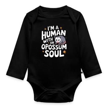 Opossum Possum Animal - Organic Longsleeve Baby Bodysuit - black - Front