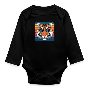 Tiger Tier Zoo Wildtier - Baby Bio-Langarm-Body - Schwarz - Vorne