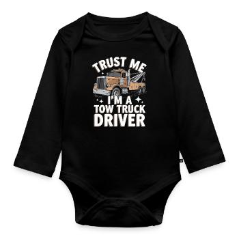 Tow Truck Truck Tow Truck - Organic Longsleeve Baby Bodysuit - black - Front
