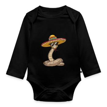 Serpent Cobra Bande Dessinée Drôle Sombrero - Body Bébé bio manches longues - noir - Devant