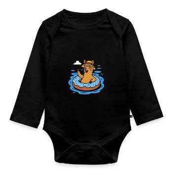 Alpaka mit Donut Schwimmring Lustige Tiere Kinder - Baby Bio-Langarm-Body - Schwarz - Vorne