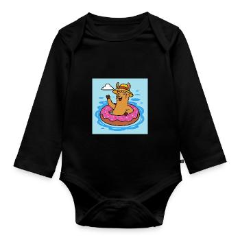 Süßes Alpaka Comic - Baby Bio-Langarm-Body - Schwarz - Vorne