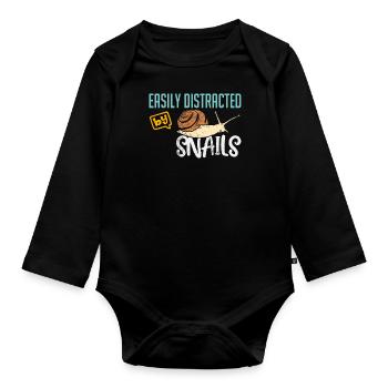 I'm crazy about snails gardening - Organic Longsleeve Baby Bodysuit - black - Front