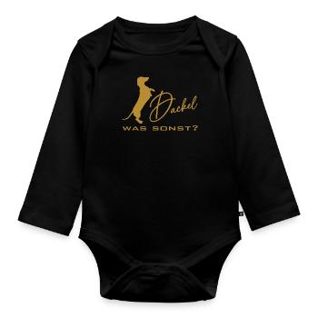 Dackel was sonst - Dackelsilhouette Dackelspruch - Baby Bio-Langarm-Body - Schwarz - Vorne