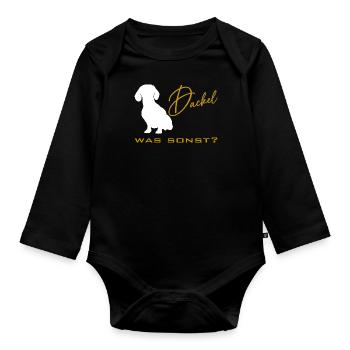 Dackel was sonst - Dackelsilhouette - Baby Bio-Langarm-Body - Schwarz - Vorne