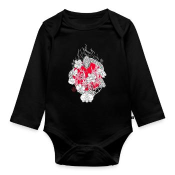 Japanese snake and orchids in flames - Organic Longsleeve Baby Bodysuit - black - Front