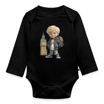 Smiling Boy - BIG BEN - Souvenir of London - Organic Longsleeve Baby Bodysuit - black - Front