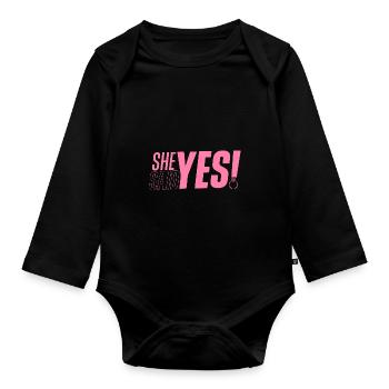 Sie hat Ja gesagt Verlobung Verlobt Verlobter - Baby Bio-Langarm-Body - Schwarz - Vorne