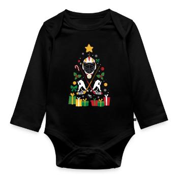 Ice Hockey Christmas Gift Xmas Ice Hockey - Organic Longsleeve Baby Bodysuit - black - Front