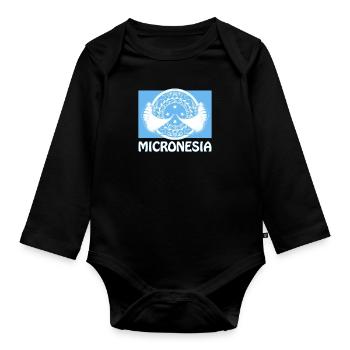 Flagge Mikronesiens und Mantarochen - Baby Bio-Langarm-Body - Schwarz - Vorne