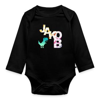 JAKOB - Beau prénom de garçon avec dinosaure - Body Bébé bio manches longues - noir - Devant