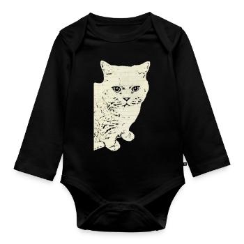 British Shorthair Cat Cat Black Cats - Organic Longsleeve Baby Bodysuit - black - Front