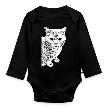 British Shorthair Chat Blanc Chats blancs - Body Bébé bio manches longues - noir - Devant