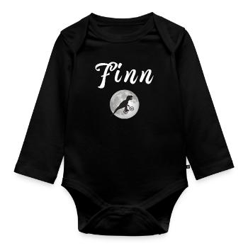 FINN - Beautiful boy name with dinosaur - Organic Longsleeve Baby Bodysuit - black - Front