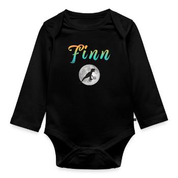 FINN - Beautiful boy name with dinosaur - Organic Longsleeve Baby Bodysuit - black - Front