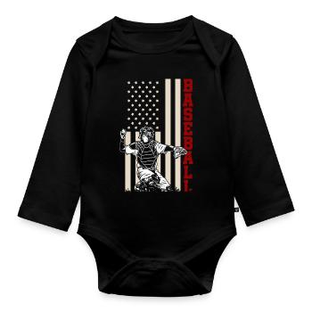 Amerikanische Flagge Baseball Fänger US Sportsman - Baby Bio-Langarm-Body - Schwarz - Vorne