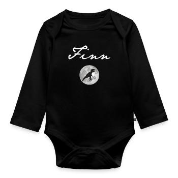 FINN - Beau prénom de garçon avec dinosaure - Body Bébé bio manches longues - noir - Devant