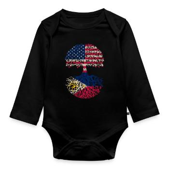 Made in America with Filipino roots - - Organic Longsleeve Baby Bodysuit - black - Front