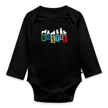 Boston Terrier Colorful Letters and Silhouettes - Organic Longsleeve Baby Bodysuit - black - Front