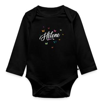 HELENE - Girl Name with Colorful Butterflies - Organic Longsleeve Baby Bodysuit - black - Front