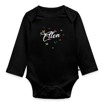 ELLEN - Girl's name with colorful butterflies - Organic Longsleeve Baby Bodysuit - black - Front
