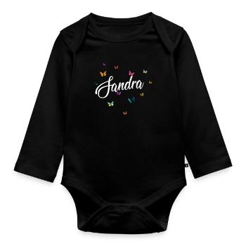 SANDRA - Nom de fille avec des papillons colorés - Body Bébé bio manches longues - noir - Devant