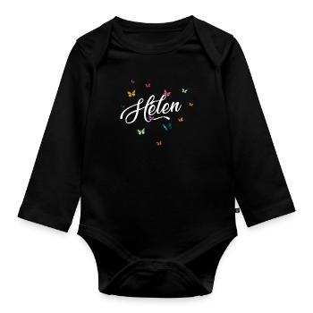 HELEN - Girl Name with Colorful Butterflies - Organic Longsleeve Baby Bodysuit - black - Front