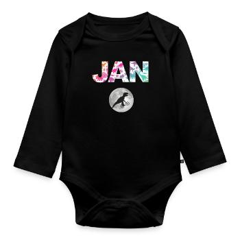 JAN - Schöner Jungen Name mit Dinosaurier - Baby Bio-Langarm-Body - Schwarz - Vorne