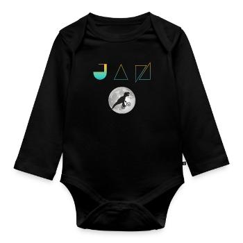JAN - Beautiful boy name with dinosaur - Organic Longsleeve Baby Bodysuit - black - Front