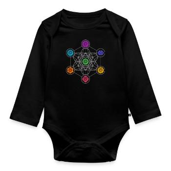 Metatrons Cube, Chakras, Cosmic Energy Centers - Organic Longsleeve Baby Bodysuit - black - Front