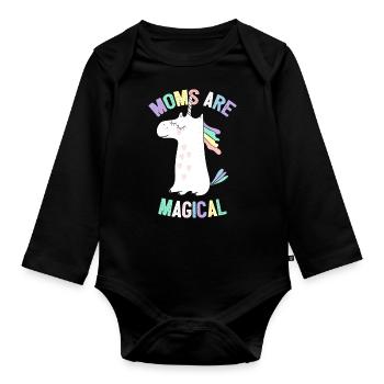 Moms Are Magical Unicorn - Mother 's Day - Organic Longsleeve Baby Bodysuit - black - Front