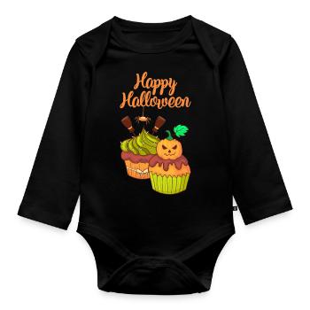 Halloween Cupcake Muffin Kuchen Backen Süßigkeiten - Baby Bio-Langarm-Body - Schwarz - Vorne