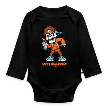 Halloween Skelett Knochen Monster Zombie Horror - Baby Bio-Langarm-Body - Schwarz - Vorne